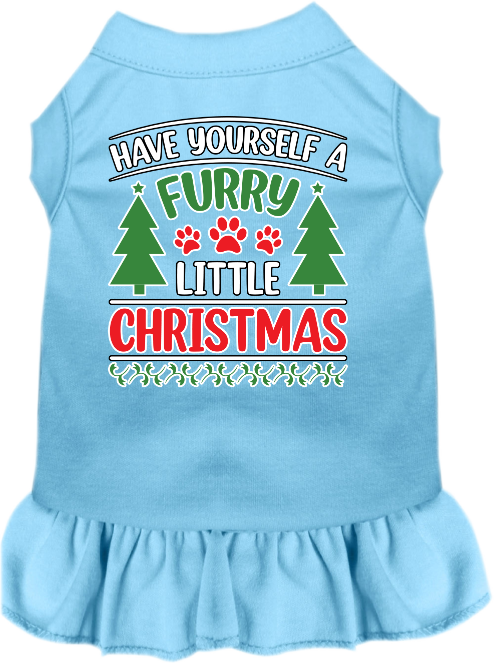 Furry Little Christmas Screen Print Dog Dress Baby Blue Size XS